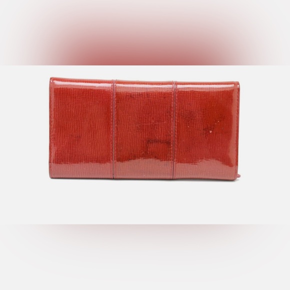 COLE HAAN Red Patent Leather Bifold Snap Flap Credit Card Wallet Clutch - Picture 2 of 11